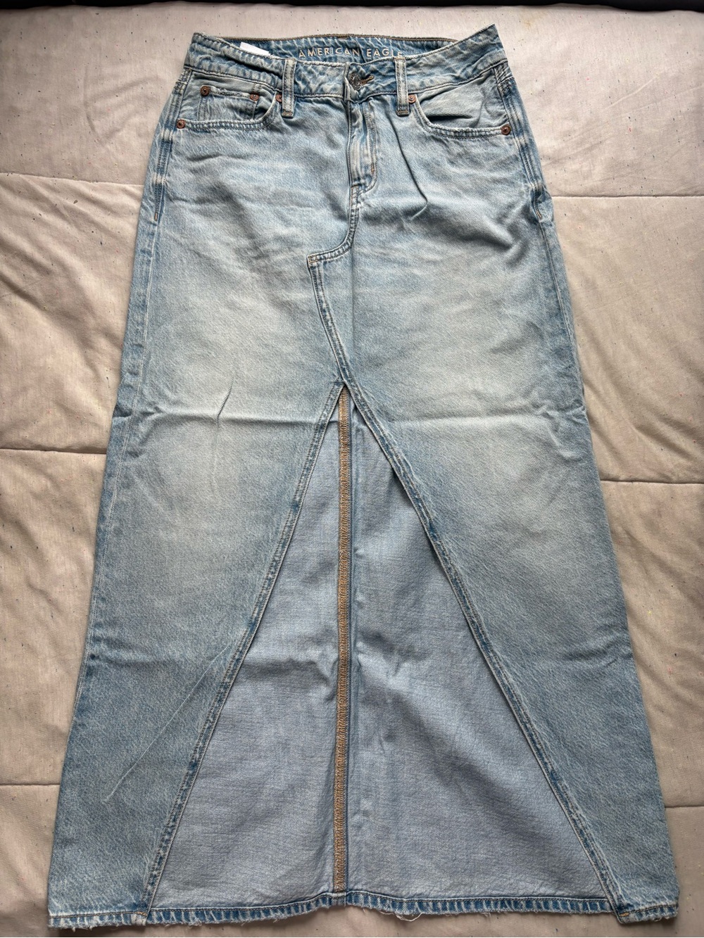American Eagle AE Low-Rise Pieced Denim Maxi Skirt Blue